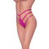 Magic Silk strappy panty in framboos, gedragen in schuin vooraanzicht met hoge taille en dubbele bandjes op de heup