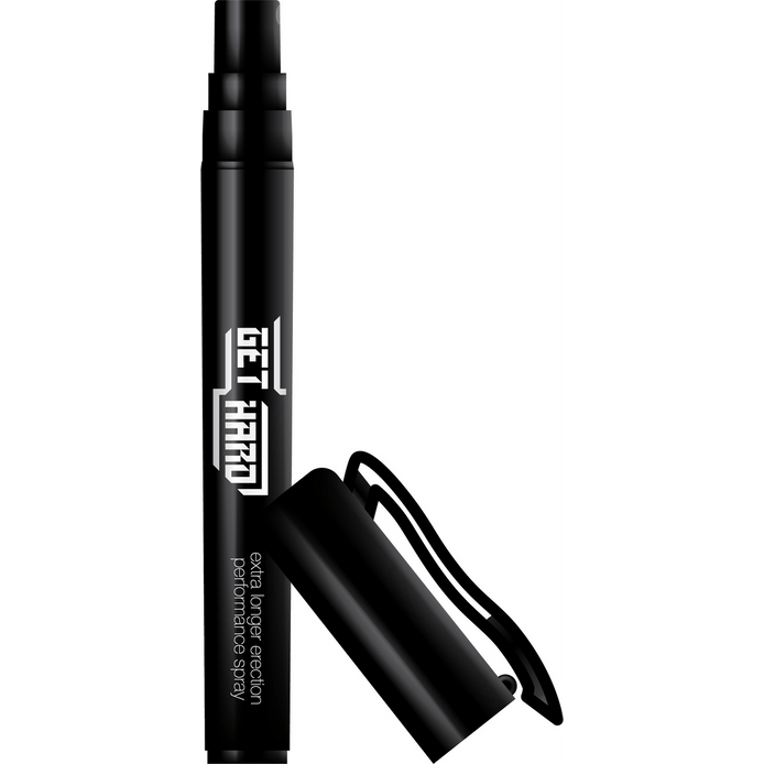 Pharmquests Get Hard Spray 6 ml, compacte zwarte spray met losse dop voor snelle en gerichte toepassing
