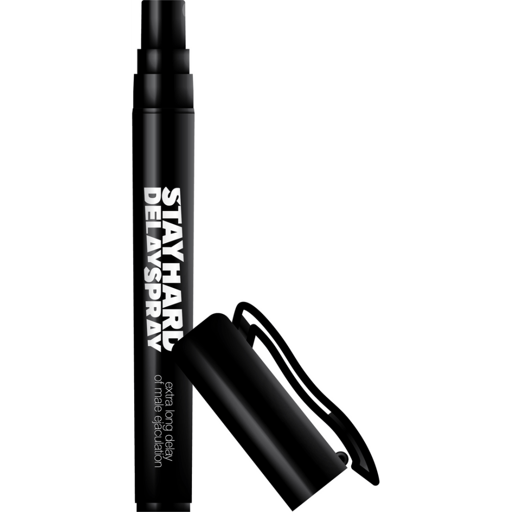 Pharmquests Stay Hard Delay Spray 6 ml, open sprayfles met dop, compact formaat voor discreet meenemen
