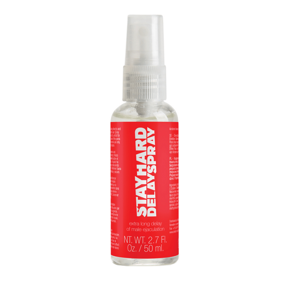 Pharmquests Stay Hard Delay Spray 50 ml, rode sprayfles voor langdurige controle en ondersteuning