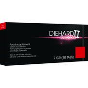 Pharmquests Diehard II capsules 10 stuks, zwarte doos met rode accenten en productnaam op de voorzijde