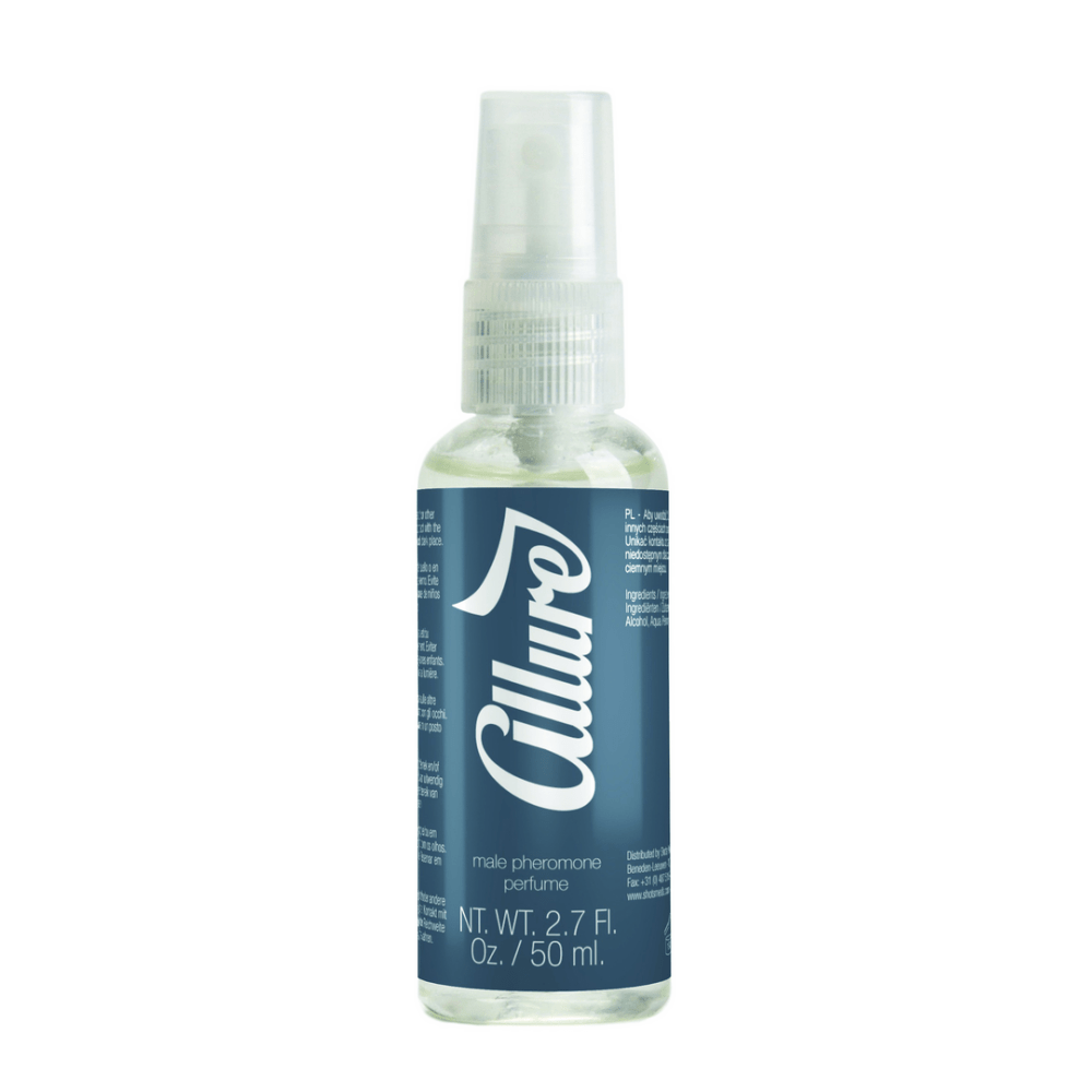 Pharmquests by Shots mannelijk pheromone parfum 50 ml sprayflacon met blauwe vloeistof en transparante dop
