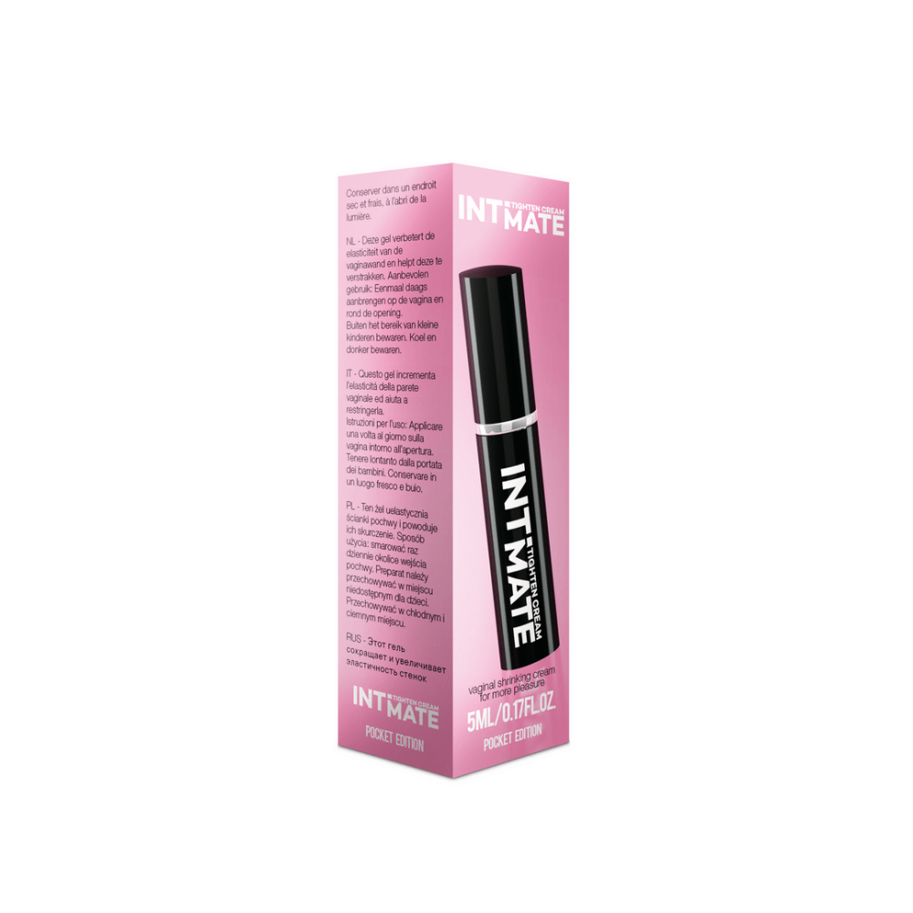 Pharmquests Intieme Verstevigende Spray vrouwen 5 ml roze doosverpakking staand afgebeeld