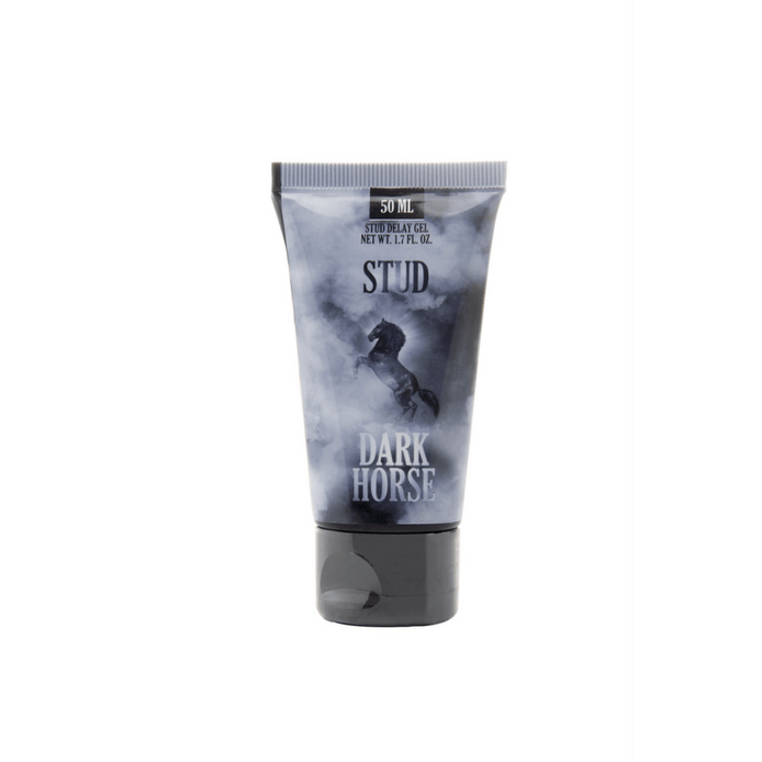 Pharmquests Dark Horse Delay Gel 50 ml tube met grijze en zwarte opdruk, voorzijde verpakking