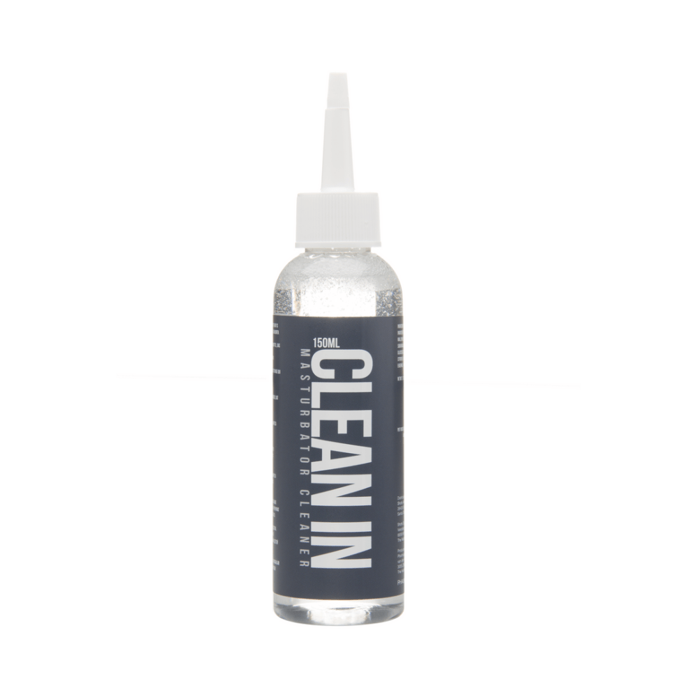 Pharmquests Masturbator Cleaner Binnenkant 150 ml fles met zwarte opdruk en smalle doseertuit