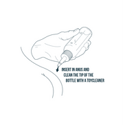 Illustratie van anaal gebruik bij Pharmquests Get In anale glijmiddel, lijntekening op witte achtergrond