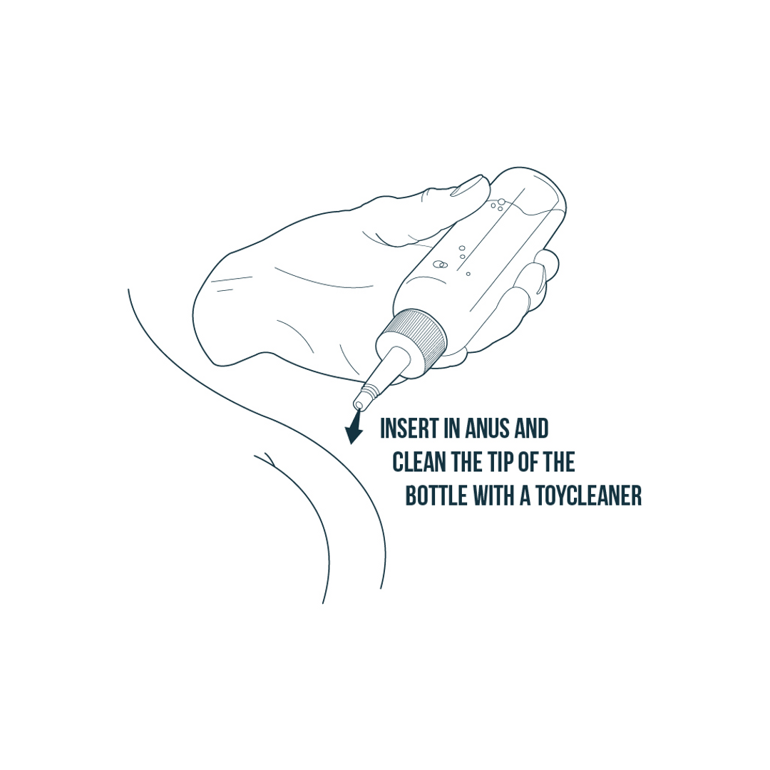 Illustratie van anaal gebruik bij Pharmquests Get In anale glijmiddel, lijntekening op witte achtergrond