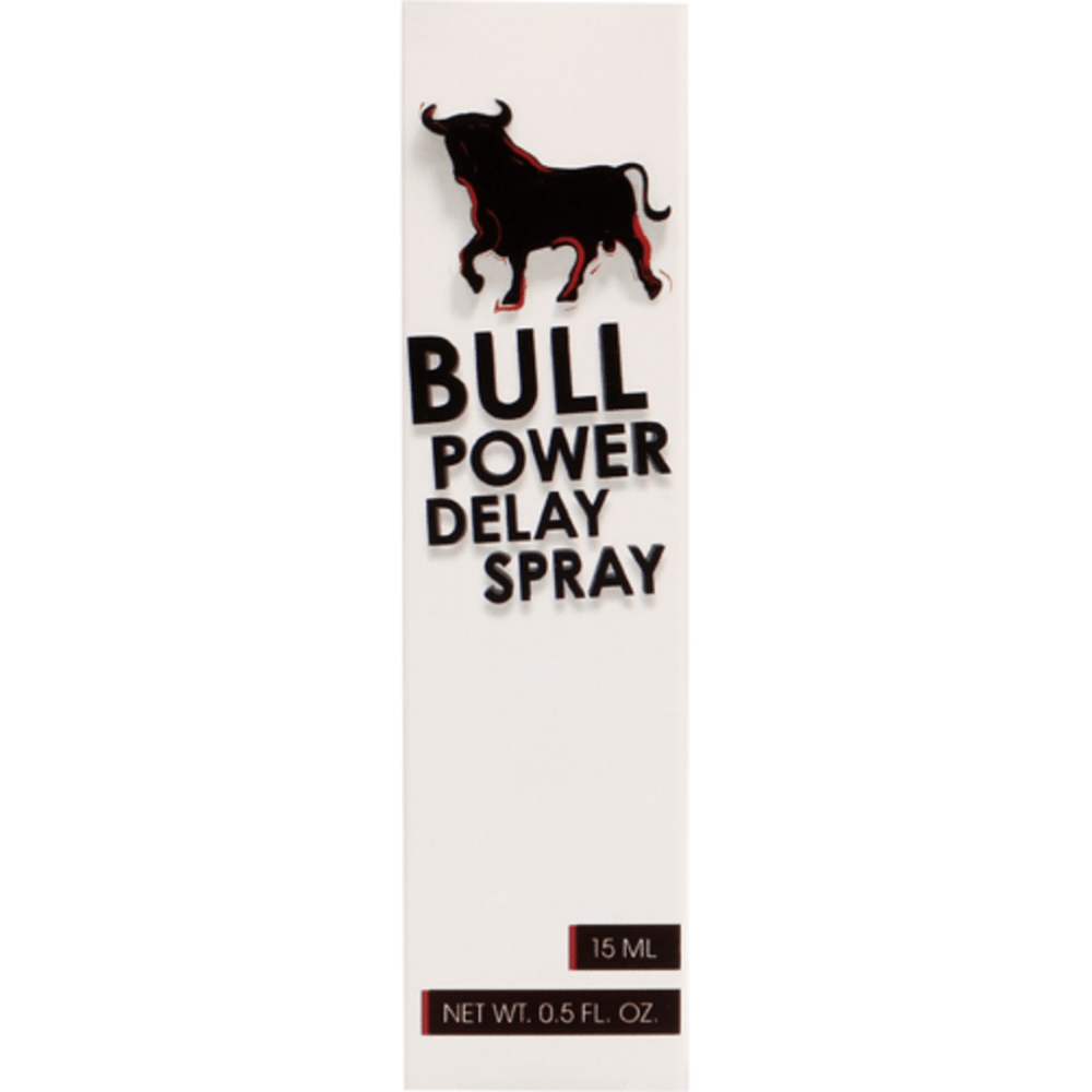 Pharmquests Bull Power Delay Spray 15 ml, witte sprayflacon staand gefotografeerd, voorzijde zichtbaar