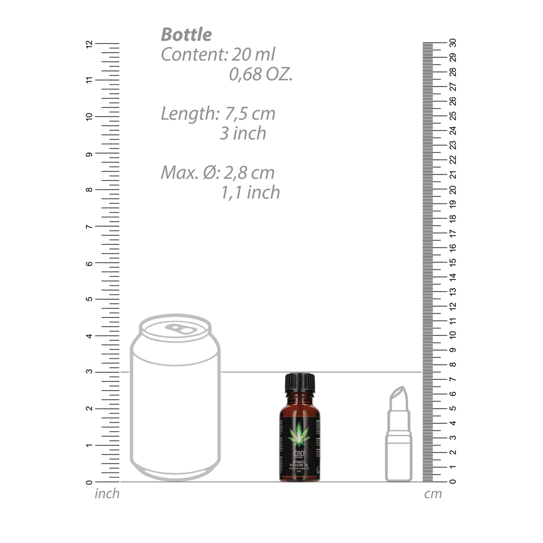 Overzicht van Pharmquests CBD Intimate Pleasure Oil met ingrediënten en productinformatie voor intieme toepassing