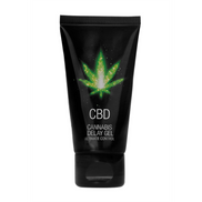 Zwarte Pharmquests CBD delay spray 50 ml met groene cannabisblad-opdruk