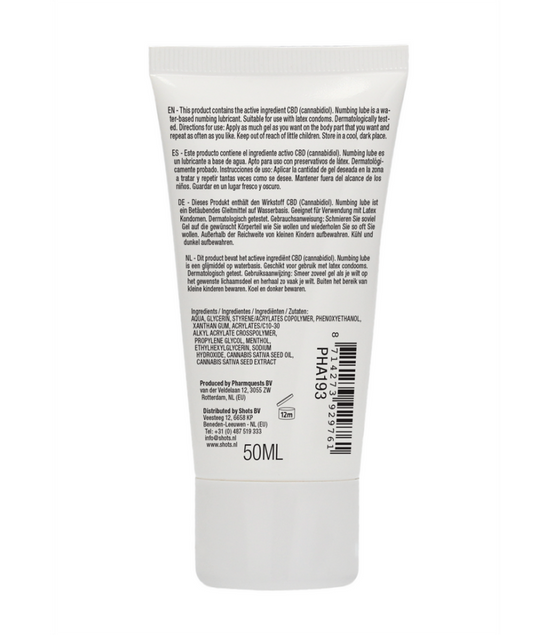 Pharmquests by Shots CBD lubricant numbing 50 ml water based