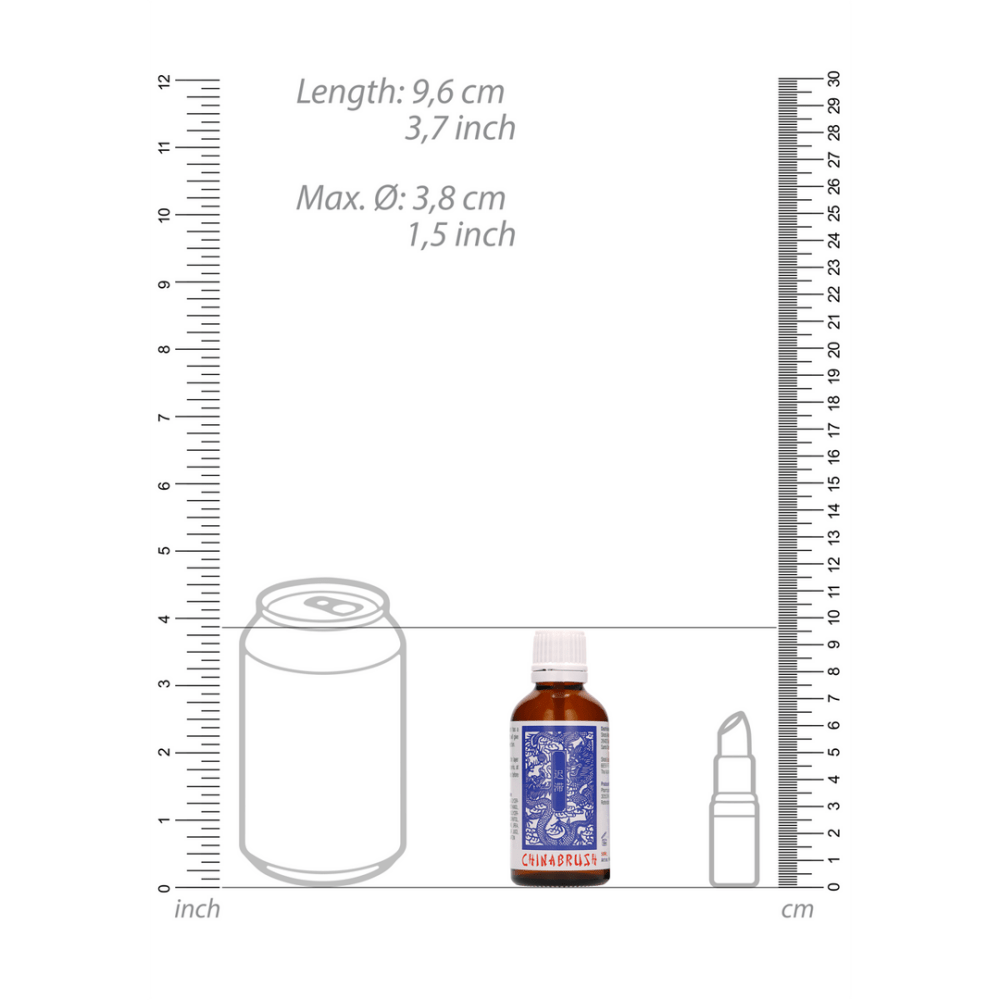 Pharmquests China Brush 50 ml, maatverhouding en verpakkingsoverzicht