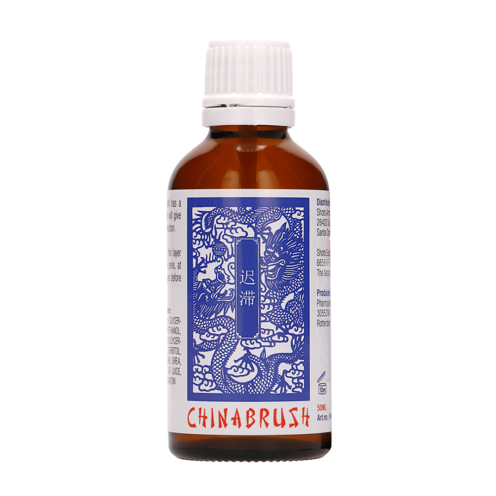 Pharmquests China Brush 50 ml, vooraanzicht van fles met blauw etiket