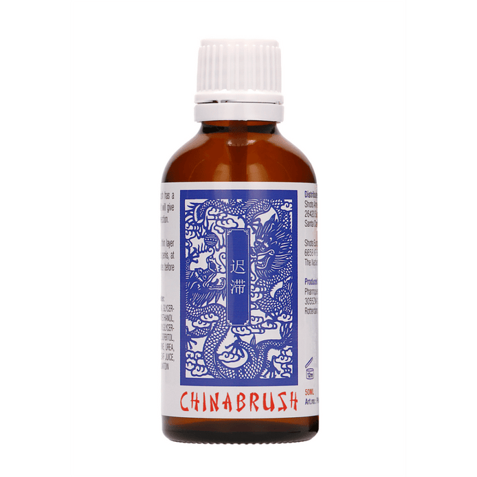 Pharmquests China Brush 50 ml, vooraanzicht van fles met blauw etiket
