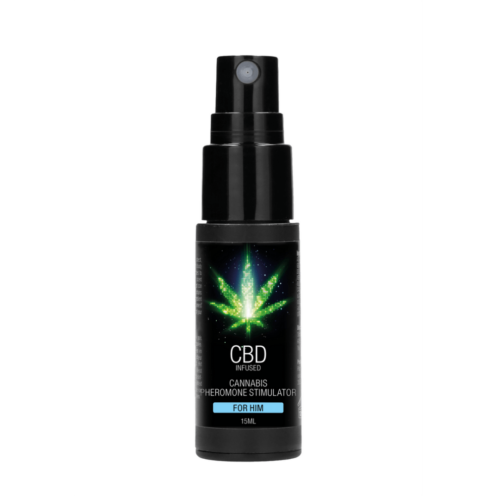 Pharmquests by Shots CBD pheromone stimulator voor hem 15 ml, zwarte sprayflacon, vooraanzicht