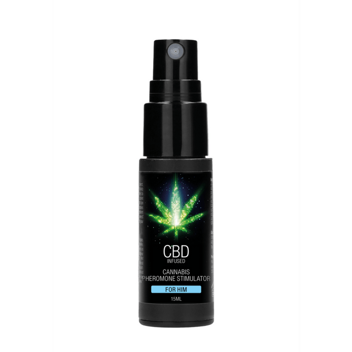 Pharmquests by Shots CBD pheromone stimulator voor hem 15 ml, zwarte sprayflacon, vooraanzicht