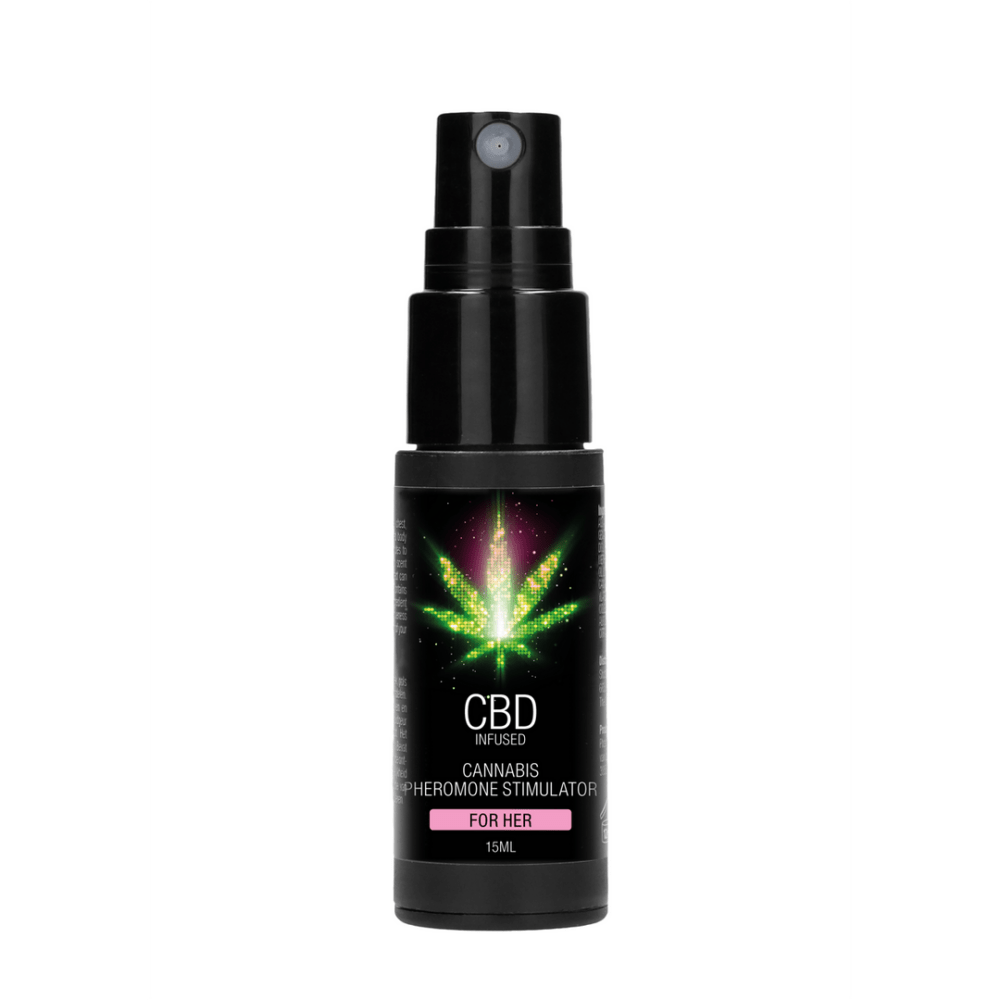 Pharmquests CBD pheromone stimulator voor haar 15 ml, flacon vrijstaand op neutrale achtergrond