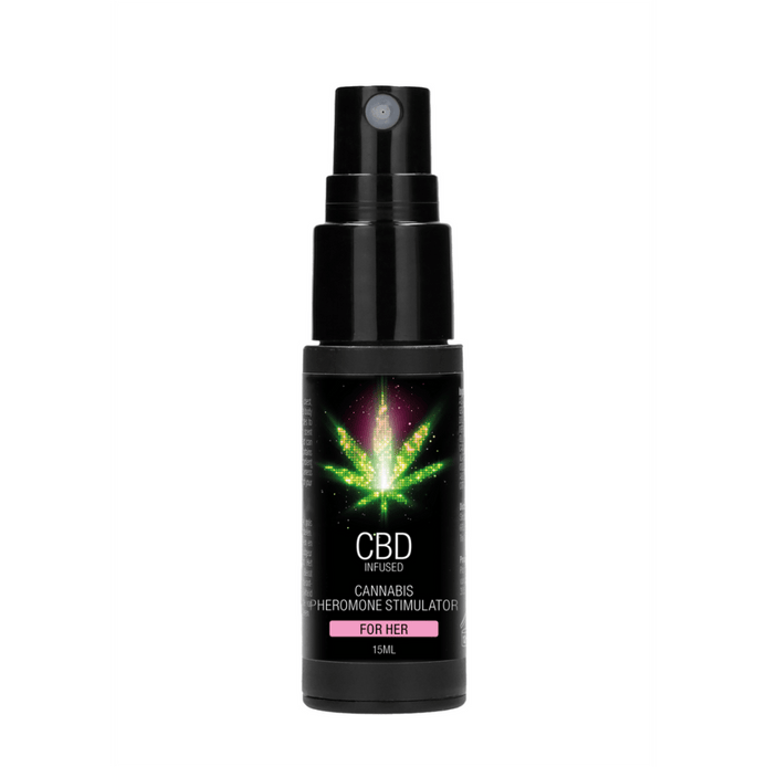 Pharmquests CBD pheromone stimulator voor haar 15 ml, flacon vrijstaand op neutrale achtergrond