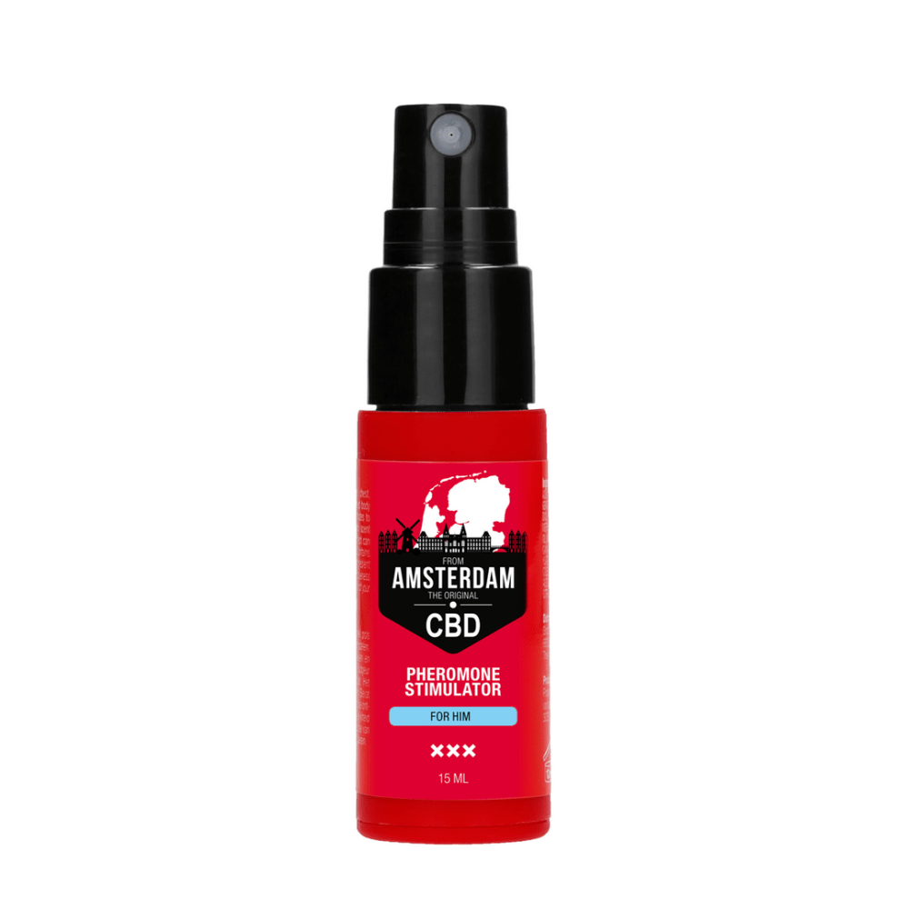 Pharmquests by Shots original CBD pheromone stimulator voor hem 15 ml, rode flacon vrijstaand