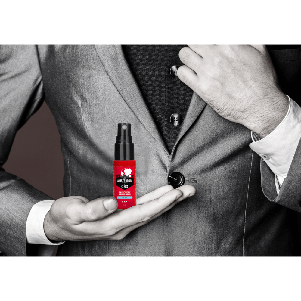Pharmquests CBD pheromone stimulator voor hem, mannelijk sfeerbeeld met subtiele uitstraling