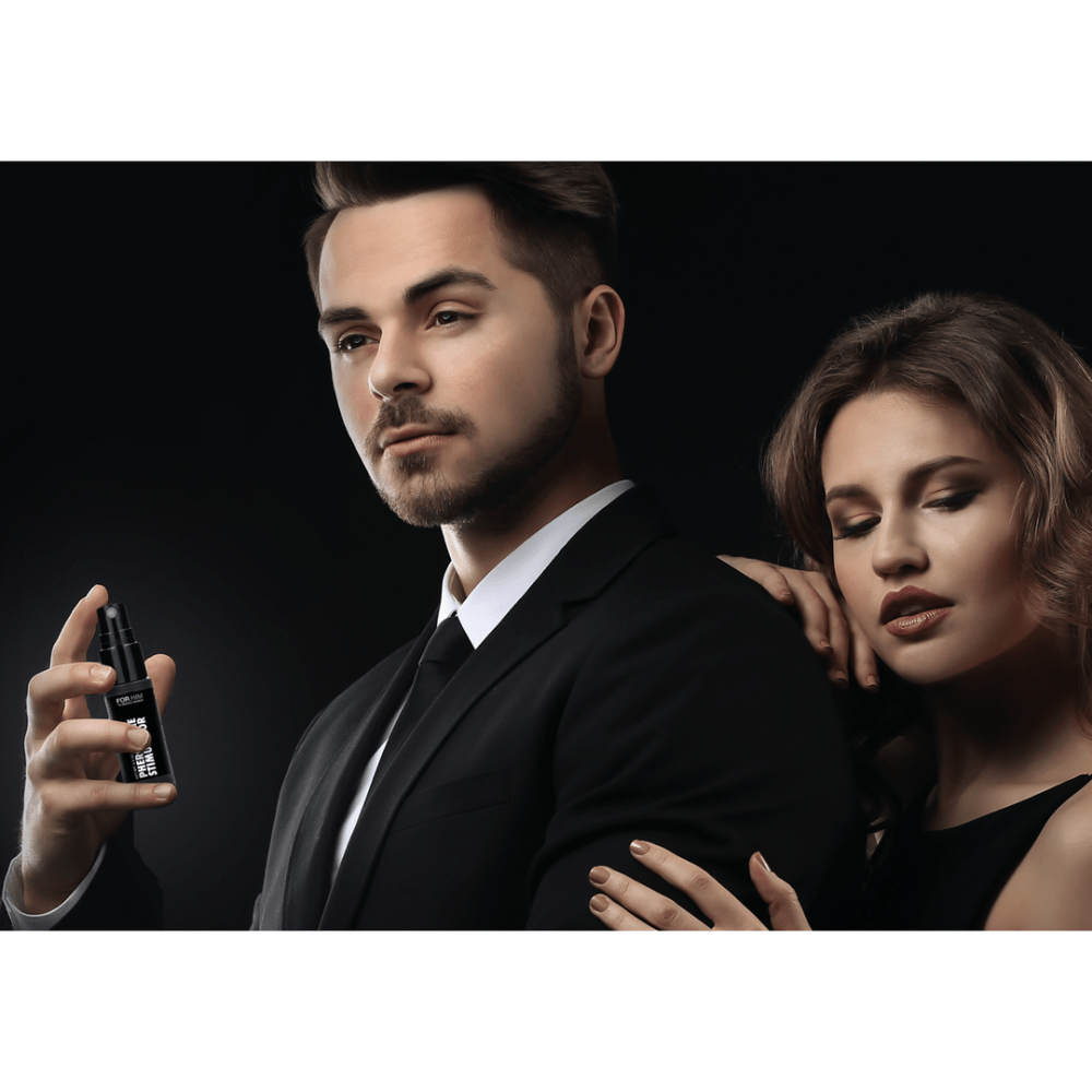 Pharmquests pheromone spray voor hem, sfeerbeeld met mannen, mannelijke uitstraling