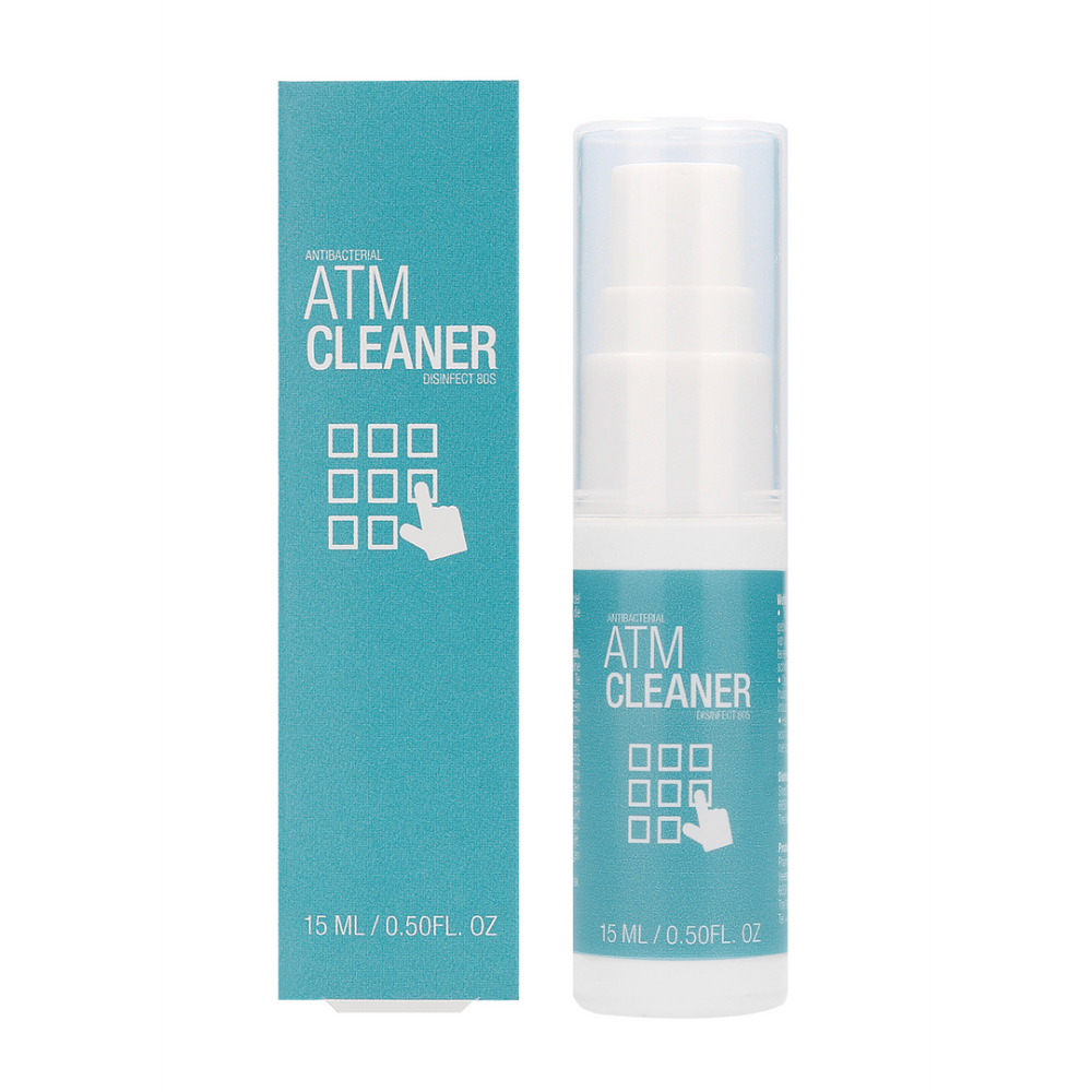 Pharmquests Antibacterial Cleaner 15 ml met turquoise label, compacte desinfectiespray voor snelle en hygiënische reiniging