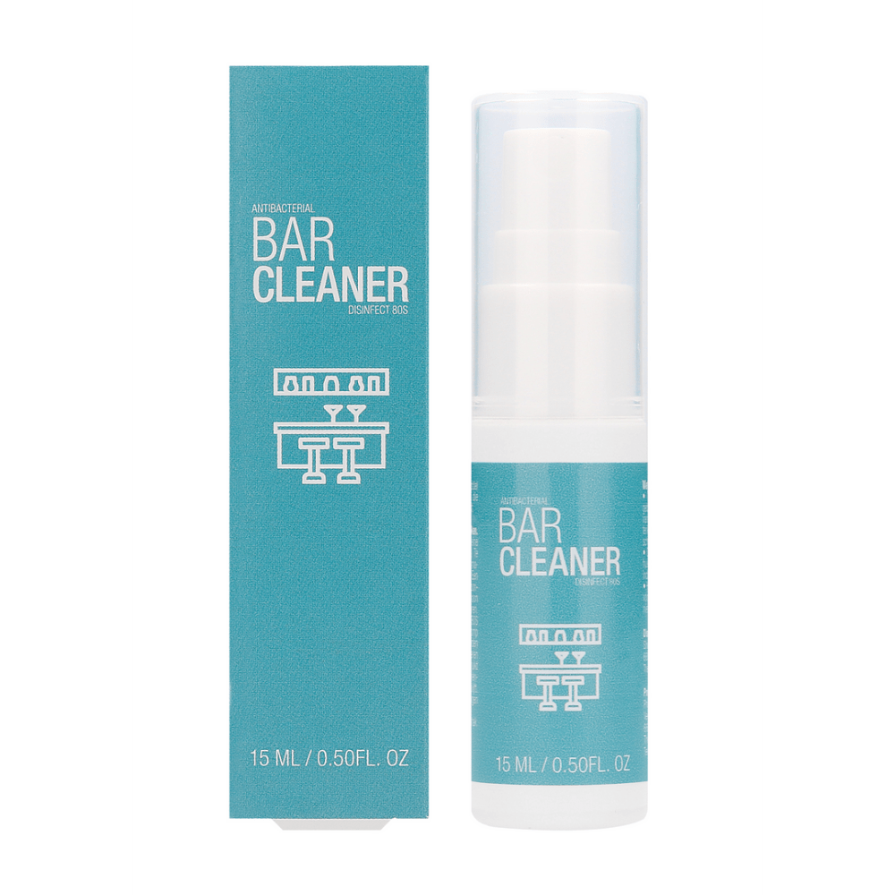 Pharmquests by Shots Antibacterial Bar Cleaner 15 ml in turquoise fles, ontworpen voor hygiënische en snelle reiniging