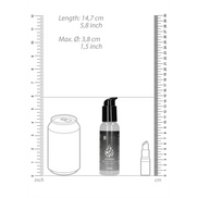 Technische weergave van de Pharmquests Slide Hybrid fles met afmetingen en details van de water en siliconen formule