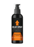 Zwarte sprayfles Delay Spray Laureth 9 met pomp en oranje label op witte achtergrond