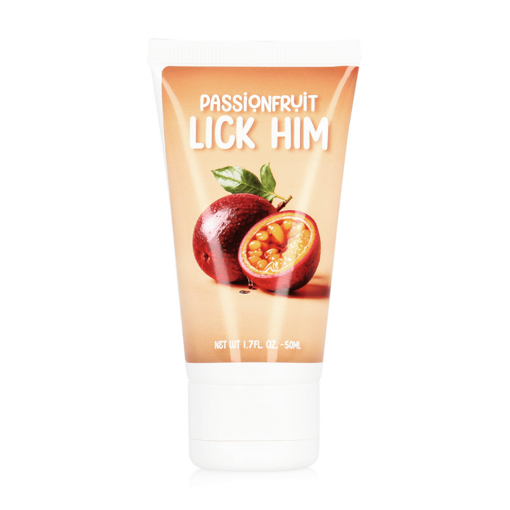 Pharmquests Lick Him passionfruit gel 50 ml, eetbare stimulerende gel voor oraal plezier, tropische passievruchtsmaak