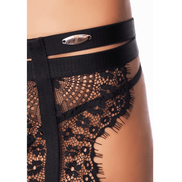 7 Heaven Roca kanten bh-set met jarretel en kousen | Maat L Zwart