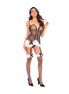 Mapalé Maid visnet body zwart/wit, vooraanzicht op model met vetersluiting en witte ruches