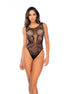 Mapalé zwart visnet bodysuit met slangenpatroon en strass in one size, frontaanzicht op model