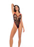 Mapalé zwart rood visnet bodysuit met slangenpatroon in one size, frontaanzicht op model met arm omhoog