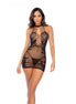 Mapalé zwarte visnet chemise met rozenpatroon in one size, frontaanzicht op model