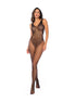 Mapalé zwarte visnet bodystocking met luipaardpatroon in one size, frontaanzicht op model