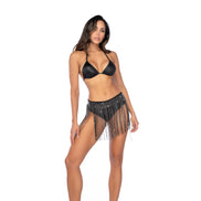 Glam Fringe Riem - Één maat - Zwart/Rhinestone