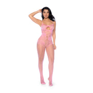 Bloemige Visnet Bodysuit Set - Één Maat - Bubbelgum Roze