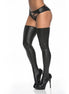 Mapalé dijhoge kousen zwart wetlook metallic, one size, zijaanzicht detail met elastische top en glans