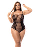 Mapalé Fishnet Bodysuit Bloemenmotief Plus Size Zwart