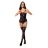 Mapalé visnet bodystocking zwart, one size, strappy halslijn met bandjes, totaalbeeld vooraanzicht