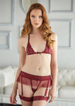 Allure kant mesh BH set met jarretels rood maat L/XL, vooraanzicht, verstelbare bandjes en jarretelbandjes