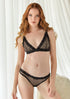 Allure mesh bralette open lace set zwart maat S/M, vooraanzicht, transparante bralette met bandjes en open kanten slip
