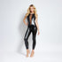Allure Body Glaze wetlook jumpsuit zwart maat L/XL, aansluitende sexy jumpsuit met glanzende look