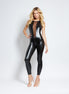 Allure Body Glaze wetlook jumpsuit zwart maat S/M, aansluitende sexy jumpsuit met glanzende look