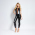 Allure Body Glaze wetlook jumpsuit zwart maat S/M, aansluitende sexy jumpsuit met glanzende look