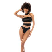 Mapalé halter bodysuit nude zwart in maat L, vooraanzicht op witte achtergrond, bandjes en cut-out details