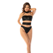Mapalé halter bodysuit nude zwart in maat XL, front shot op witte achtergrond, bandage look met cut-outs