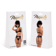 Verpakking Mapalé Hartjes wetlook zwart, maat S/M, productdoos met voor en achterfoto van het model