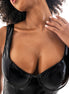 Close-up Mapalé Glossy Tule bodysuit zwart, maat M, decolleté en glanzende cups, detailfoto